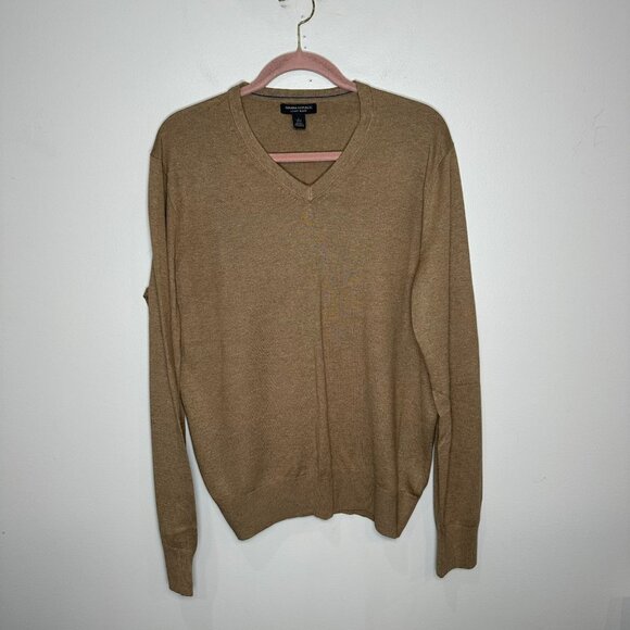 Banana Republic Forever V Neck Sweater Womens Large Silk Cashmere Tan Work - Picture 1 of 8